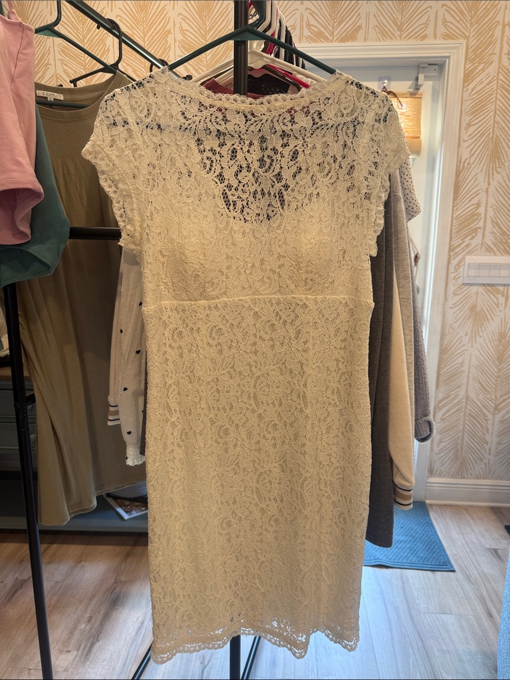 Ivory Lace Cap-Sleeve Sheath Dress